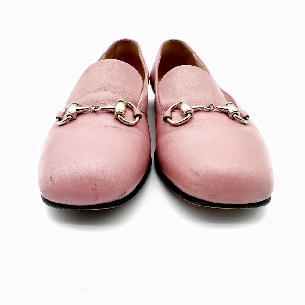 GUCCI Pink Kira Horsebit Square Toe Ballet Flat 37.5 US 7.5 Leather Loafers - Picture 5 of 12